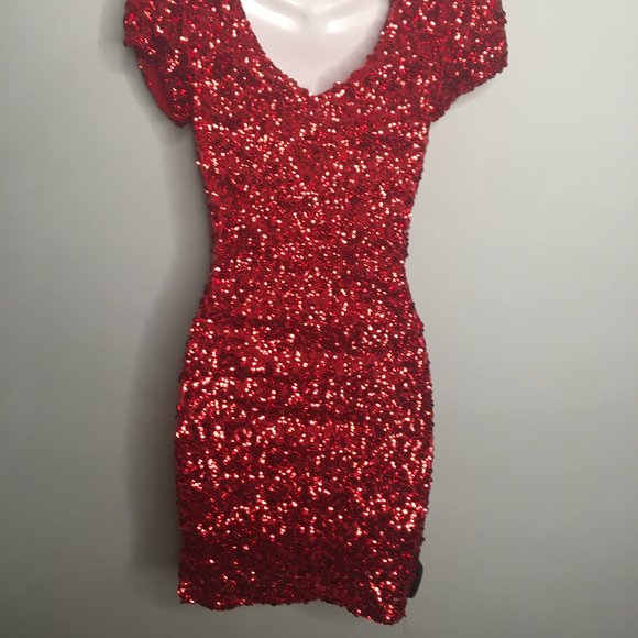 Boutique-Red Sequined Cocktail/Party Dress-Item#94 - Picture 6 of 11